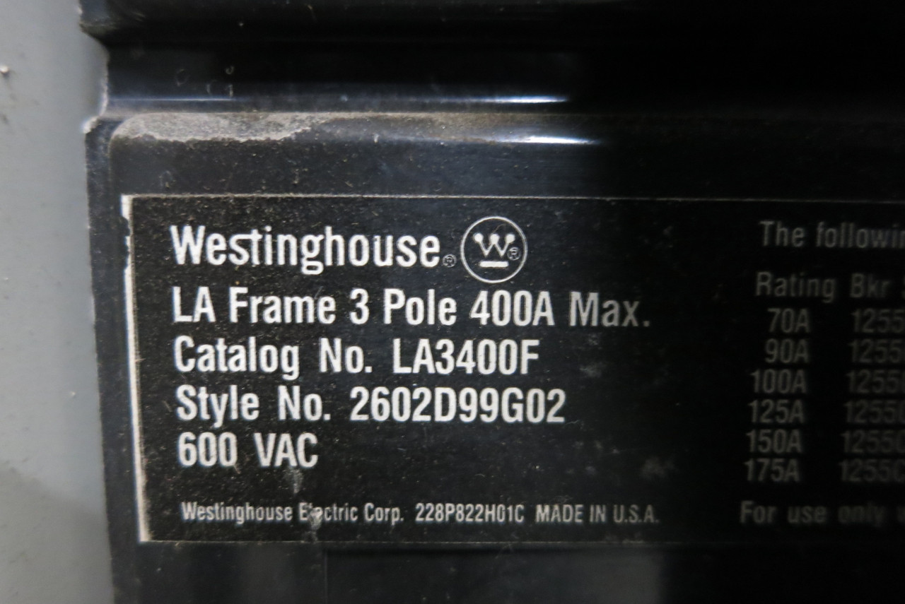 Westinghouse Type W 250 Amp Breaker Size 5 Starter 36" MCC Bucket 250A (BJ0983-1)