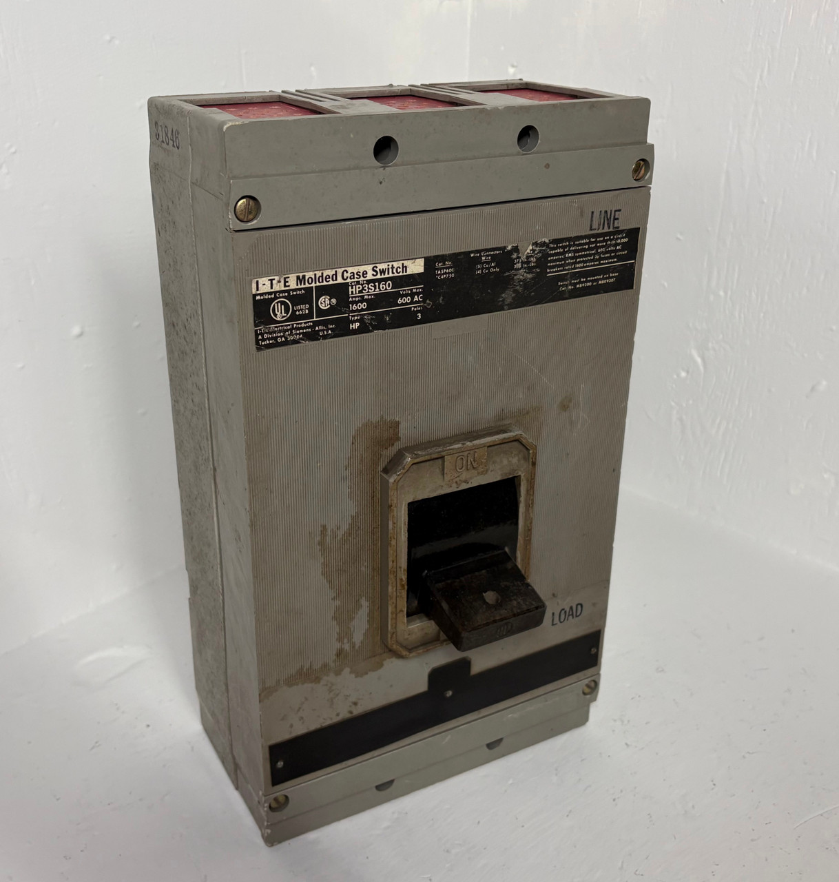 ITE Siemens HP3S160 1600A Molded Case Switch 1600 Amp Type HP 600V 3P I-T-E (EM5405-2)