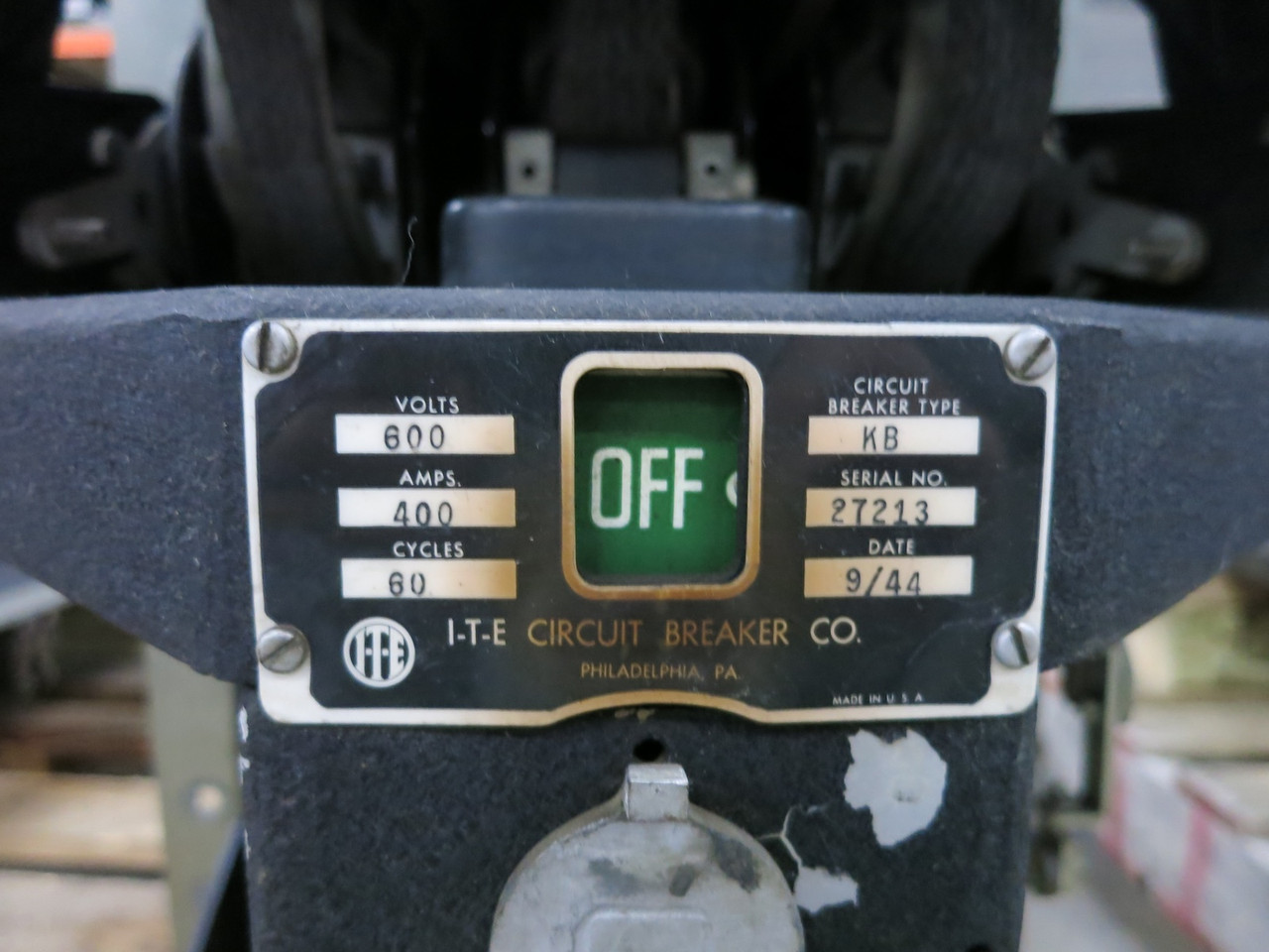 ITE KB 400A Air Circuit Breaker 600V KB400 400 Amp 600 VAC KB400A I-T-E (DW6962-2)