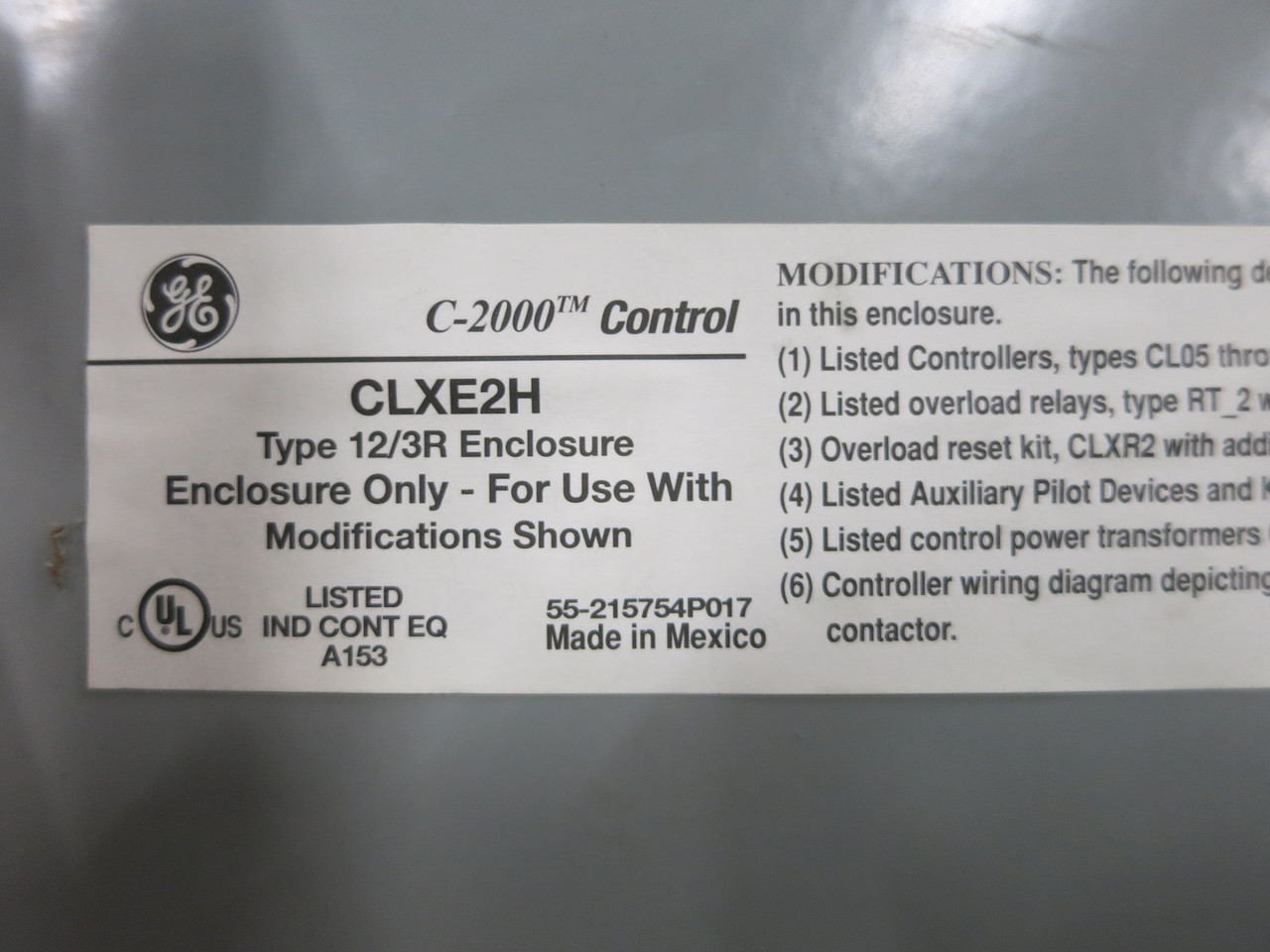 NEW GE CLXE2H C-2000 Control Industrial Enclosure Type 12/3R 20x8x32 C2000 (DW6979-1)