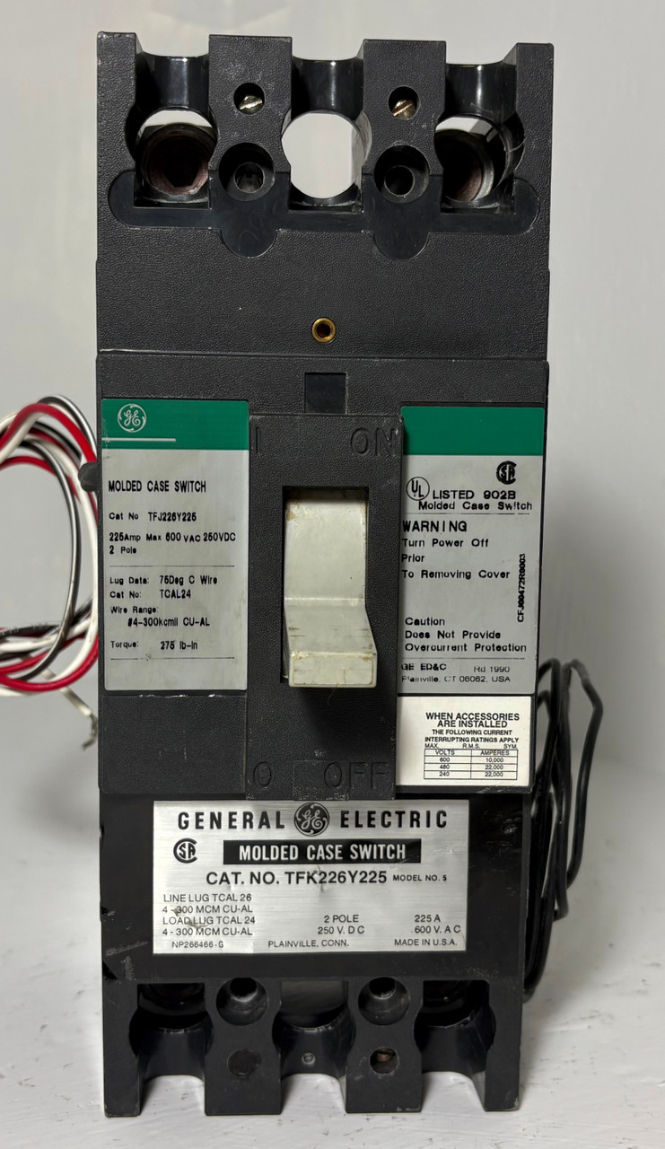 GE TFJ226Y225 225A 2 Pole Molded Case Switch Green Label Aux & Shunt 225 Amp 2P (EM5417-1)
