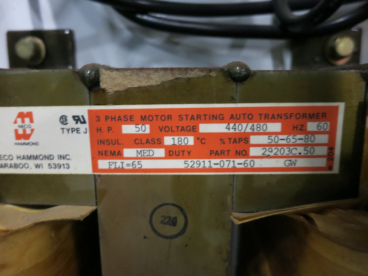 Square D Size 3 50 HP Autotransformer Motor Starter Reduced Voltage 8606 460V (DW7038-2)