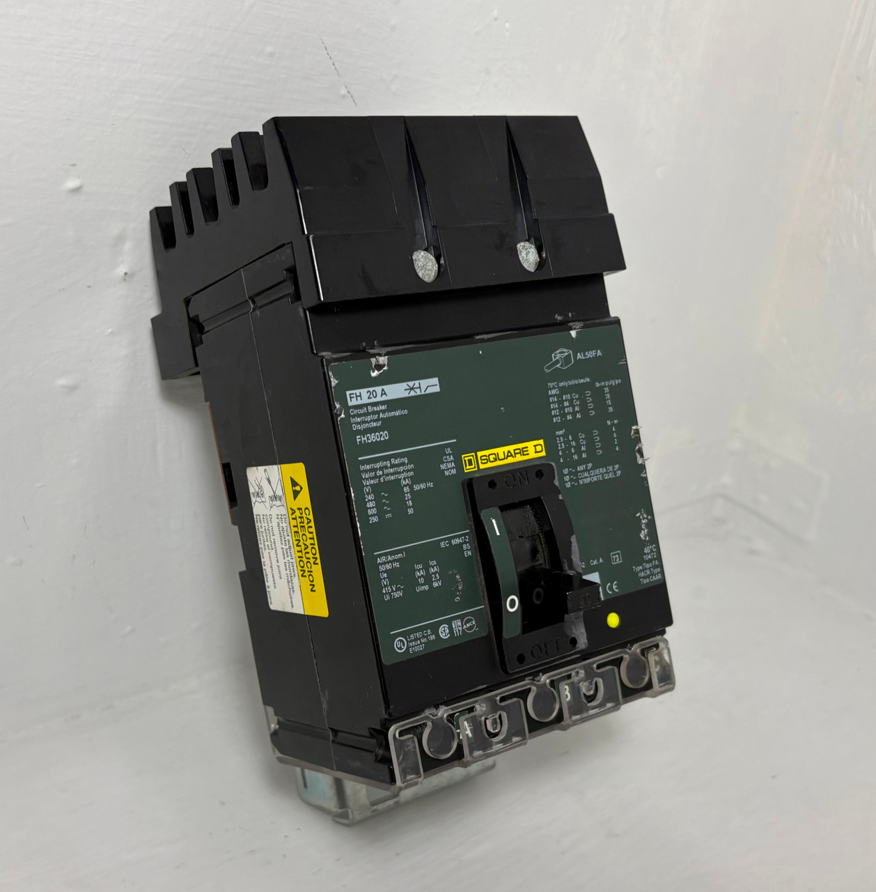Square D I-Line FH36020 20A Circuit Breaker Green Label 600V 3P FA 20 Amp HACR (EM5423-3)
