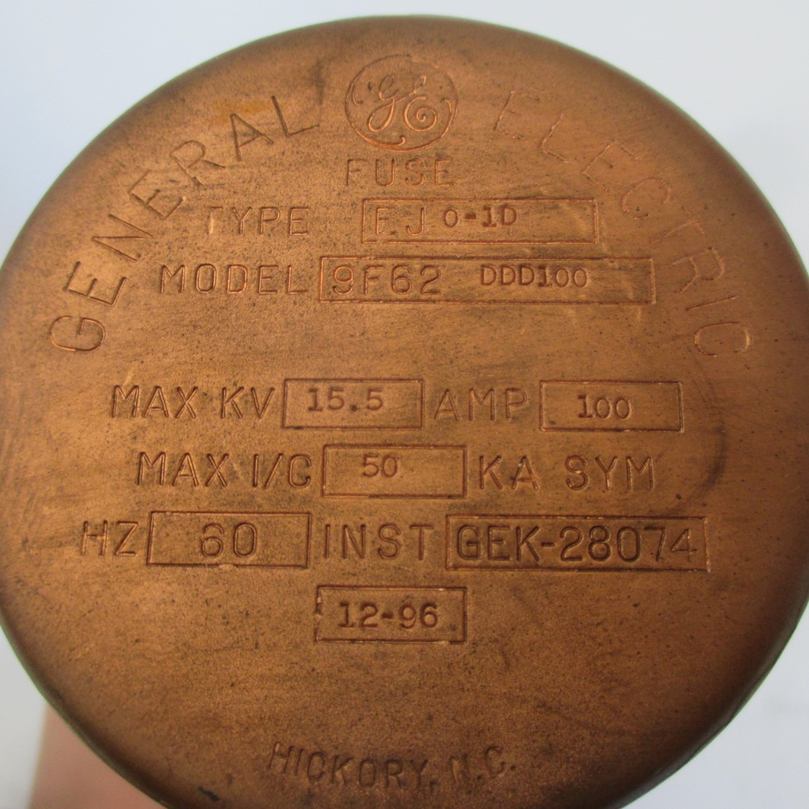 GE 9F62DDD100 Current Limiting Fuse Type EJO-1 Size D 15.5 Max KV 100 Amp (AH0518-1)