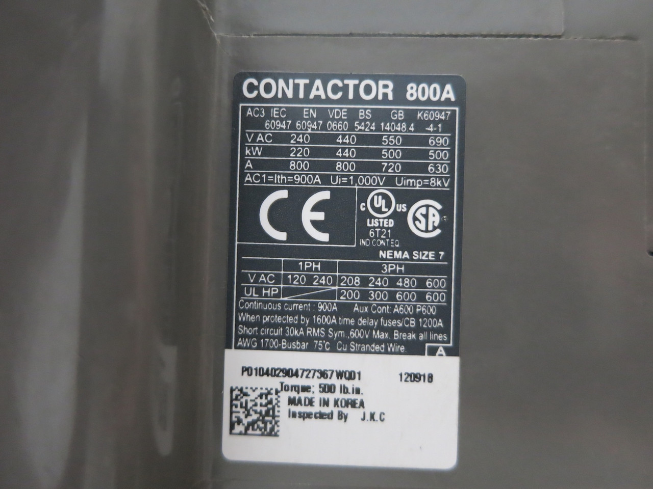 WEG CWM800 Size 7 AC Motor Starter 600 HP 800A RW407D OL CWM-800 120V Coil (DW7063-1)