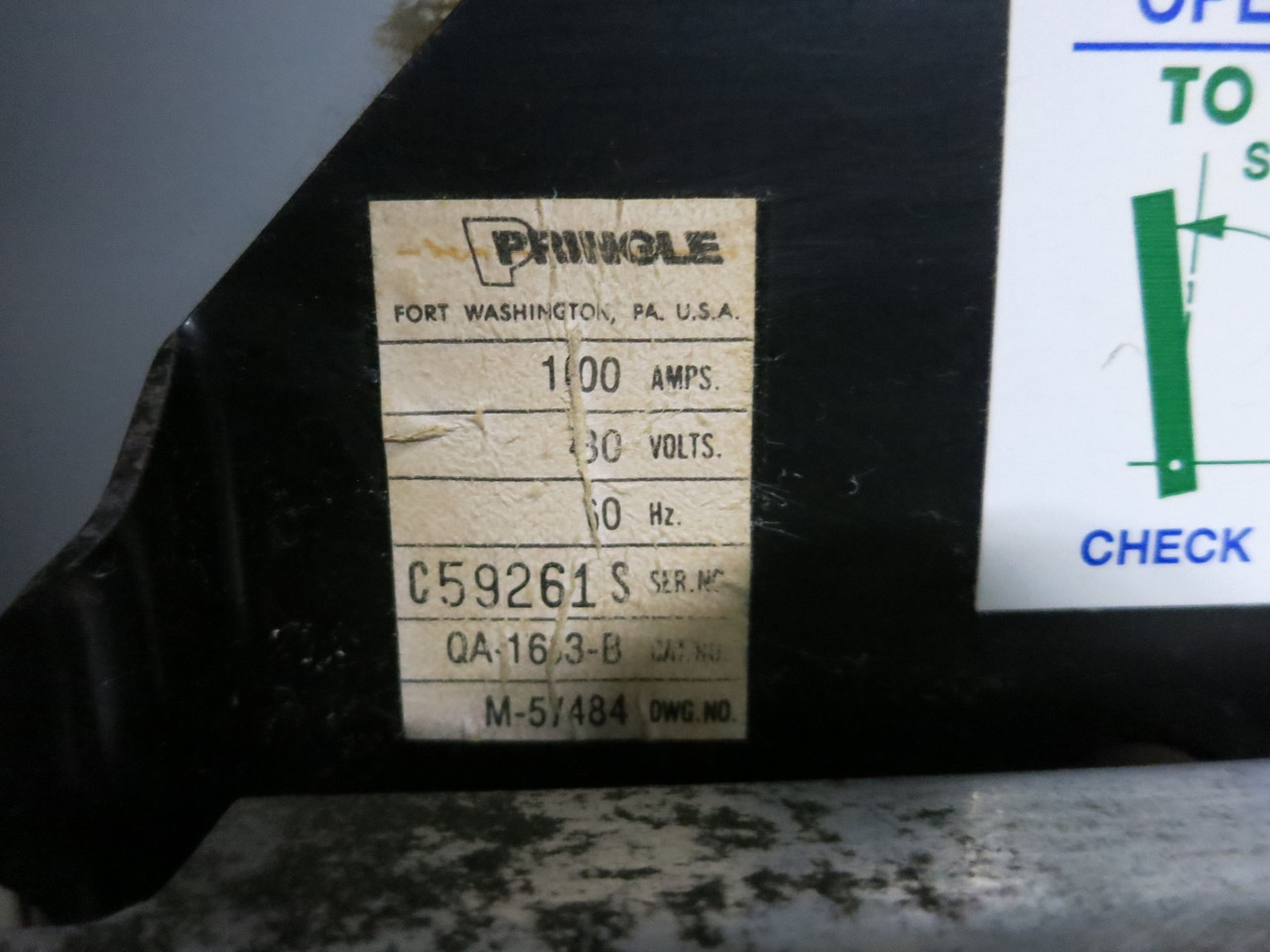 Cutler Hammer 1600A Manual Transfer Switch Board Pringle QA-1633 Pow-R-Line 3R (DW7074-1)