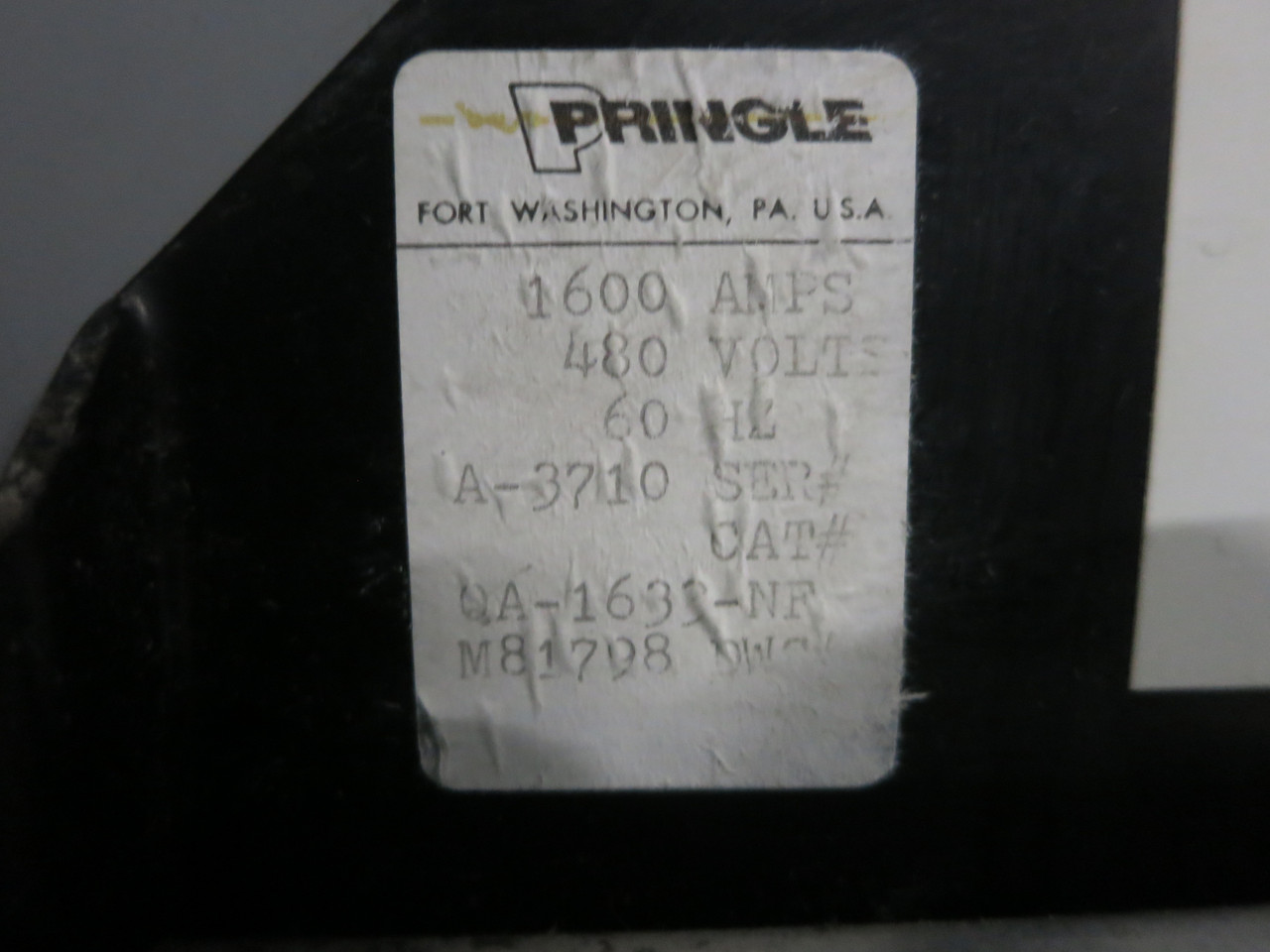 Cutler Hammer 1600A Manual Transfer Switch Board Pringle QA-1633 Pow-R-Line 3R (DW7074-1)
