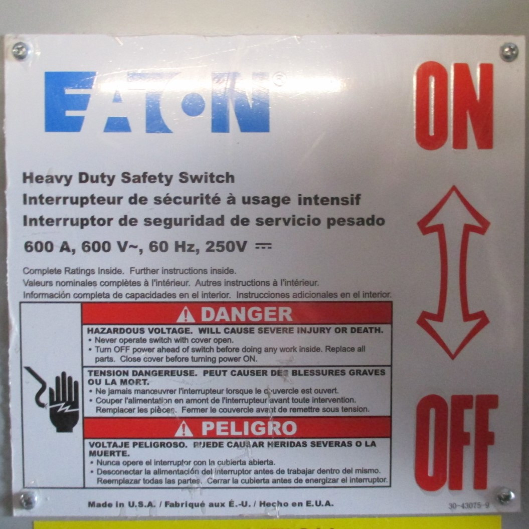 Eaton DH366FGK Series A 600A 600V Fusible Safety Switch Disconnect Ser A Type 1 (AH0545-4)