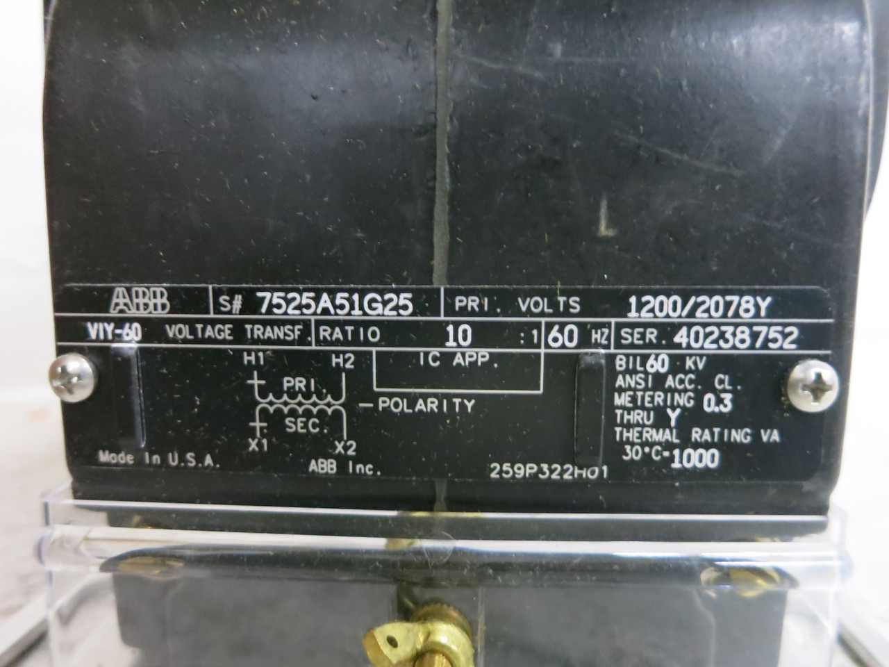 NEW ABB 7525A54G25 VIY-60 Voltage Transformer Ratio 10:1 1200/2078Y 1200-120 (DW7077-1)