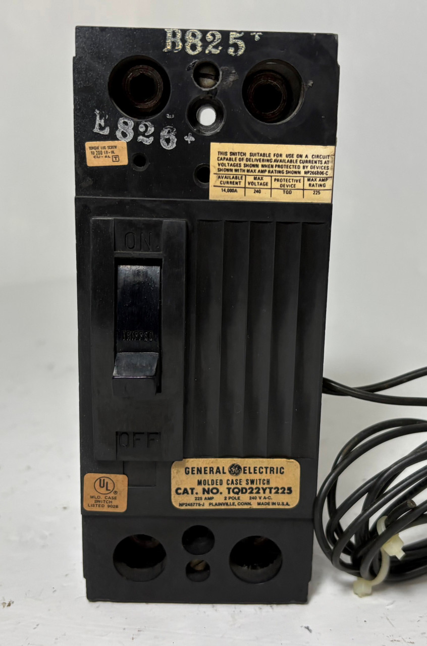 GE TQD22YT225 225A Molded Case Switch w/ Shunt 2P 240V 225 Amp General Electric (EM5442-1)