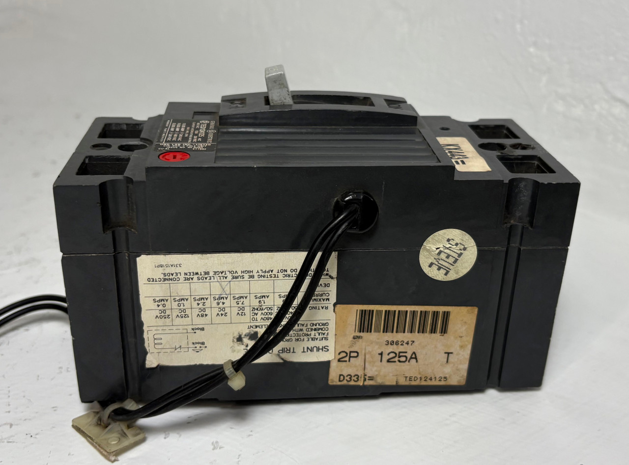GE TED124125 125A 2 Pole Circuit Breaker w/ Shunt 480V General Electric 125 Amp (EM5439-1)