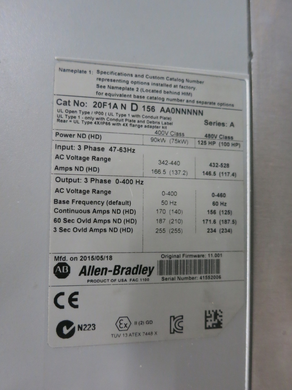 (FOR PARTS) Allen Bradley 125 HP PowerFlex 753 480V AC VS Drive VFD 156A 480 VAC (DW7088-1)