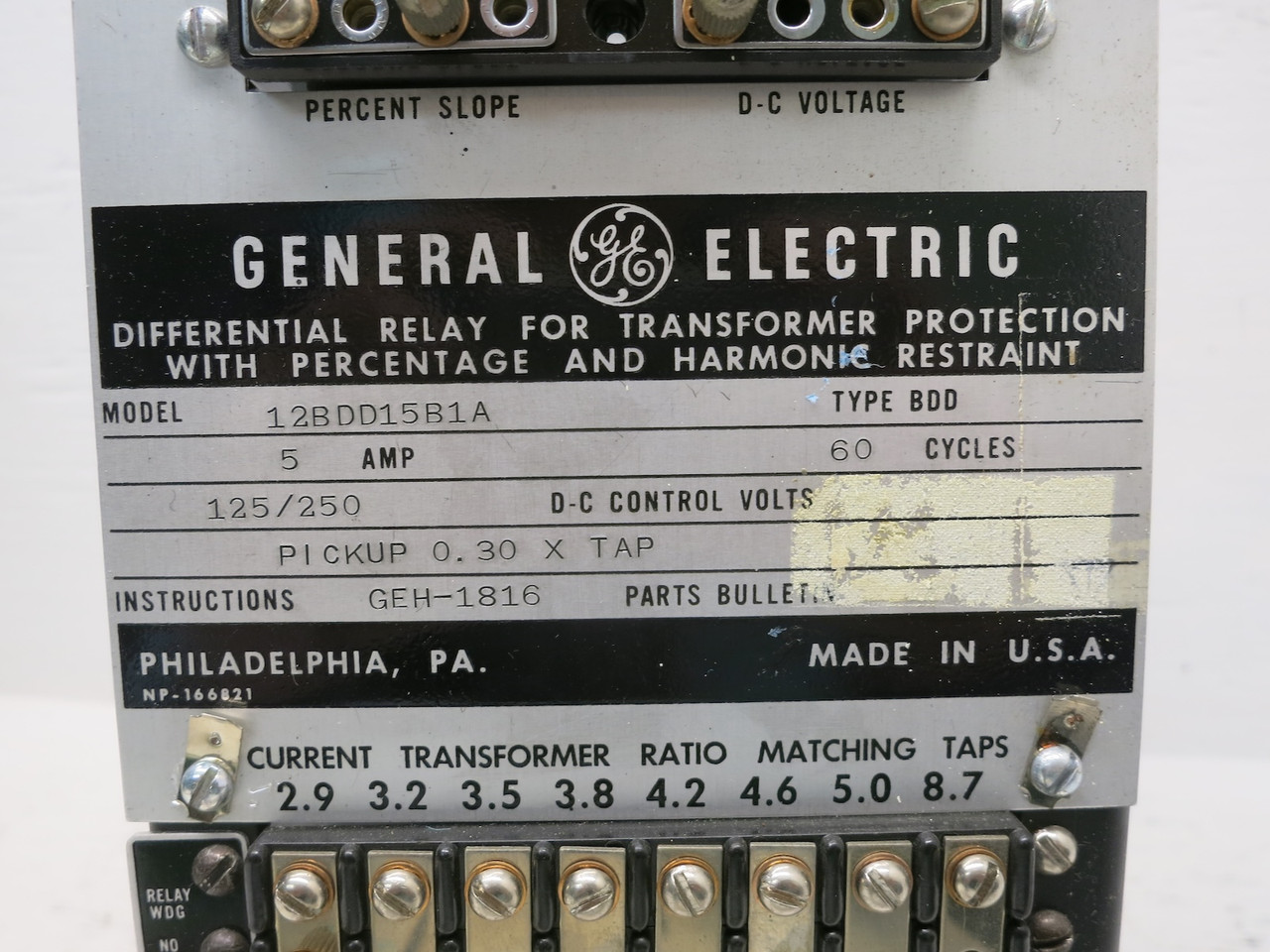 GE 12BDD15B1A Differential Relay Transformer Protection Harmonic BDD (No Case) (DW7091-4)