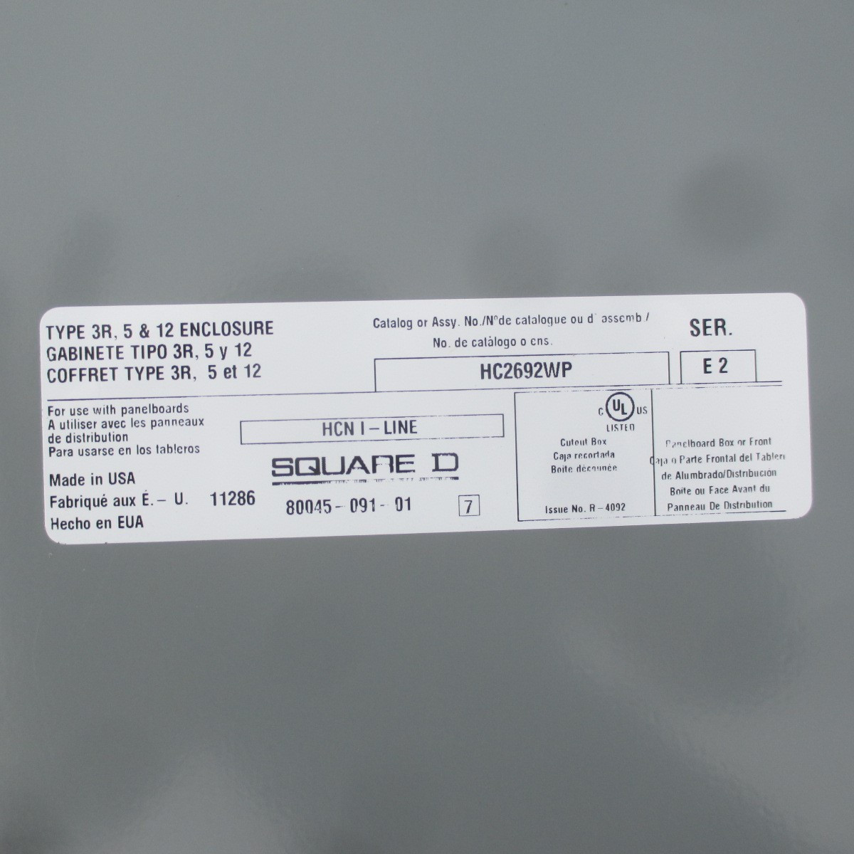 NEW Square D HC2692WP HCN I-Line 3R 26" x 92" Breaker Panel Enclosure Panelboard (AH0563-6)