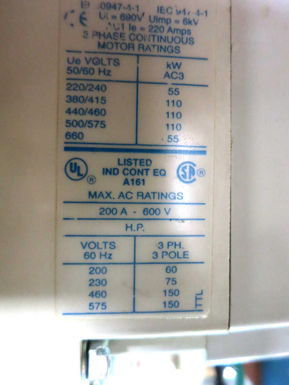 Eaton CE15RN3 Size 4.5 IEC AC Motor Starter C316FNA3 Overload 120V Coil 150 HP (DW7110-1)