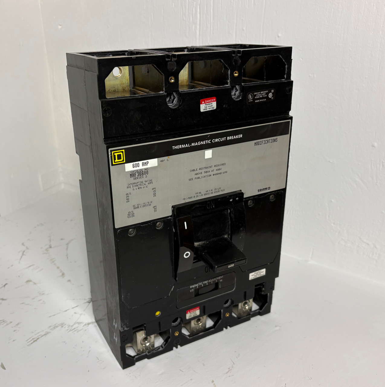 Square D MHF36600 600A Circuit Breaker Type MAL 480/600V 3 Pole 600 Amp (EM5463-1)