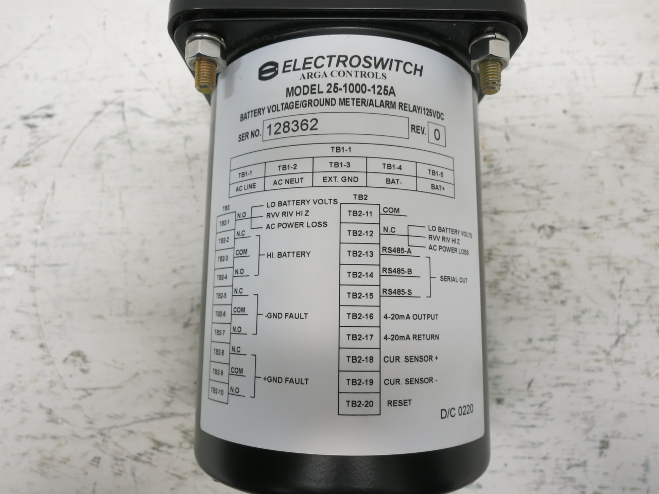 NEW Electroswitch 25-1000-125A Battery Monitor Voltage Ground Alarm Relay ARGA (DW7169-1)