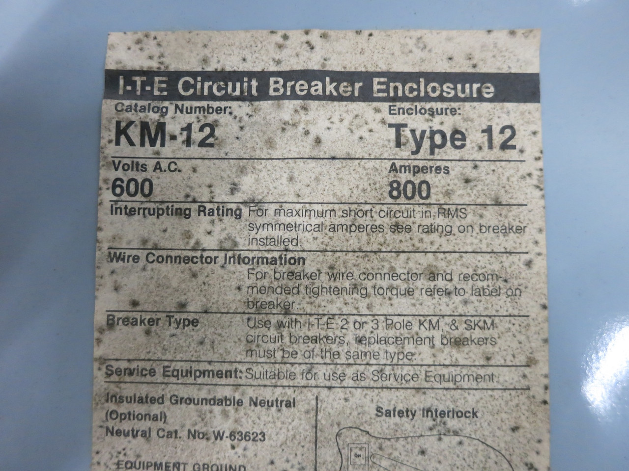 ITE KM-12 600A Circuit Breaker Enclosure w/ KM3-F800 600 Amp Type 12 Gould (DW7202-1)