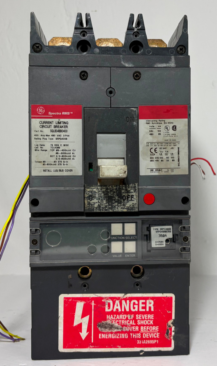 GE SGLB34BB0400 400A Spectra Circuit Breaker 350 Amp Plug & Aux General Electric (EM5492-2)