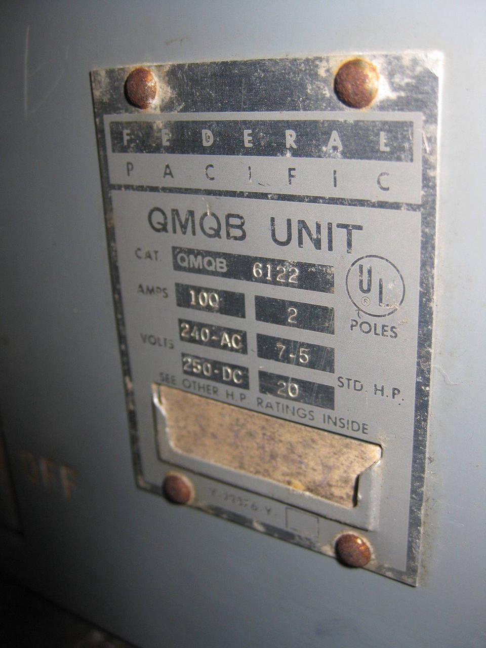 Federal Pacific QMQB-6122 100 Amp Dual Panelboard Switch QMQB6122 100A 240VAC (EBI1426-1)