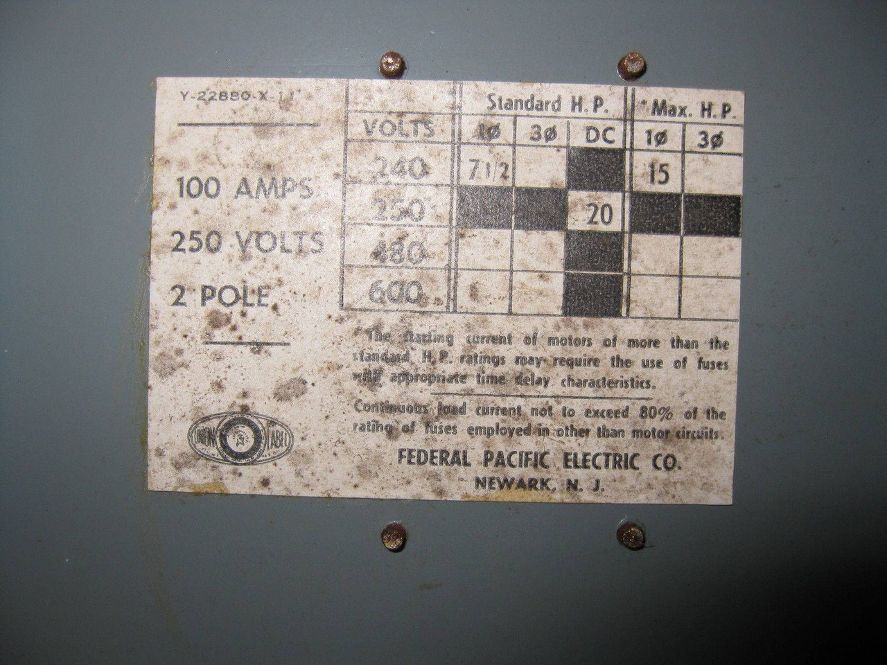 Federal Pacific QMQB-6122 100 Amp Dual Panelboard Switch QMQB6122 100A 240VAC (EBI1426-1)