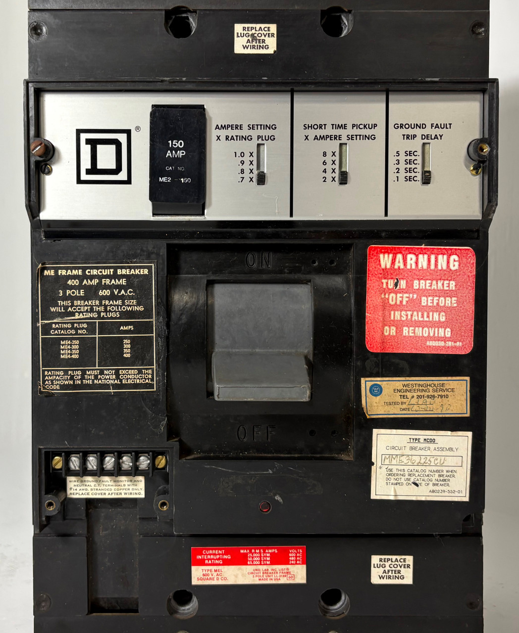 Square D MEF436GZ 400A ME Circuit Breaker w/ 150 Amp Plug Type MEL 600V Ground (EM5498-1)