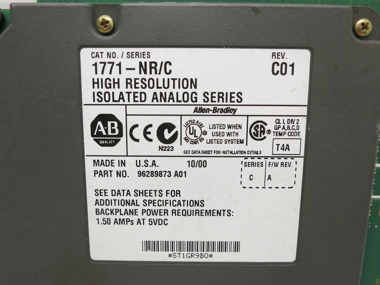 Allen Bradley 1771-NR Ser C Rev C01 FW A High Resolution Isolated Analog I/O PLC (DW7210-2)