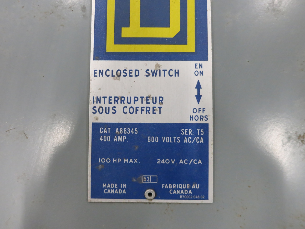 Square D A86345 T5 400A 600V Fusible Heavy Duty Safety Switch Disconnect 400 Amp (DW7222-1)