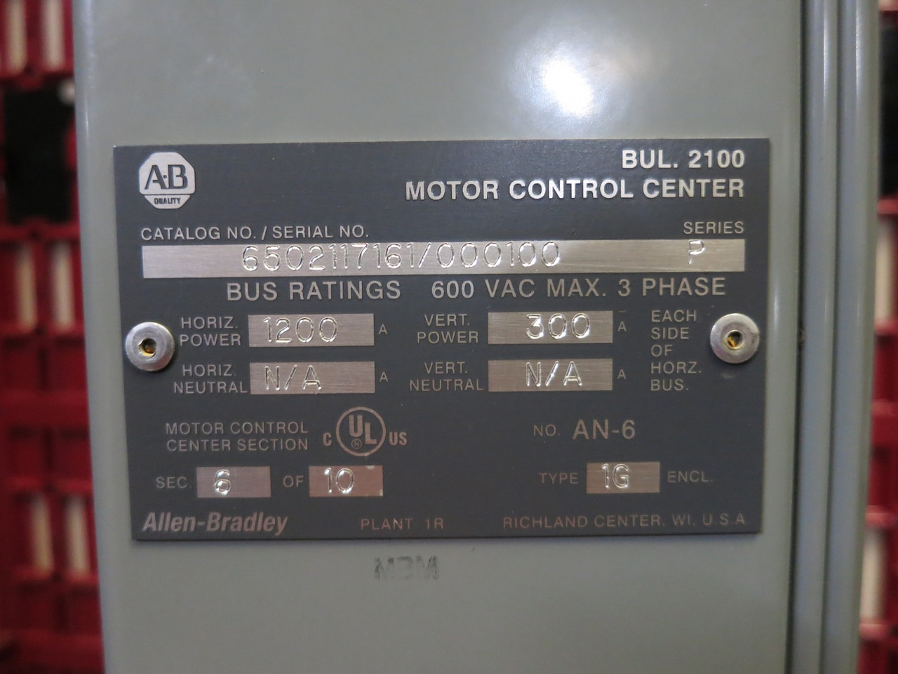 NEW Allen Bradley Centerline 2100 1200/300A 3x MCC Section Motor Control Center (DW7239-3)