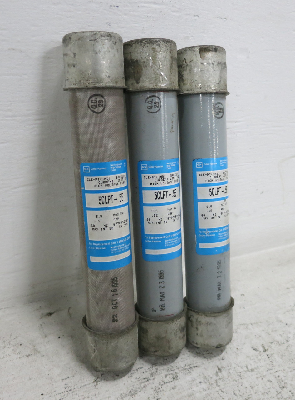 Cutler Hammer 5CLPT-.5E 5.5 kV Current Limiting Fuse 0.5E Amp CLE-PT (LOT OF 3) (DW7246-1)