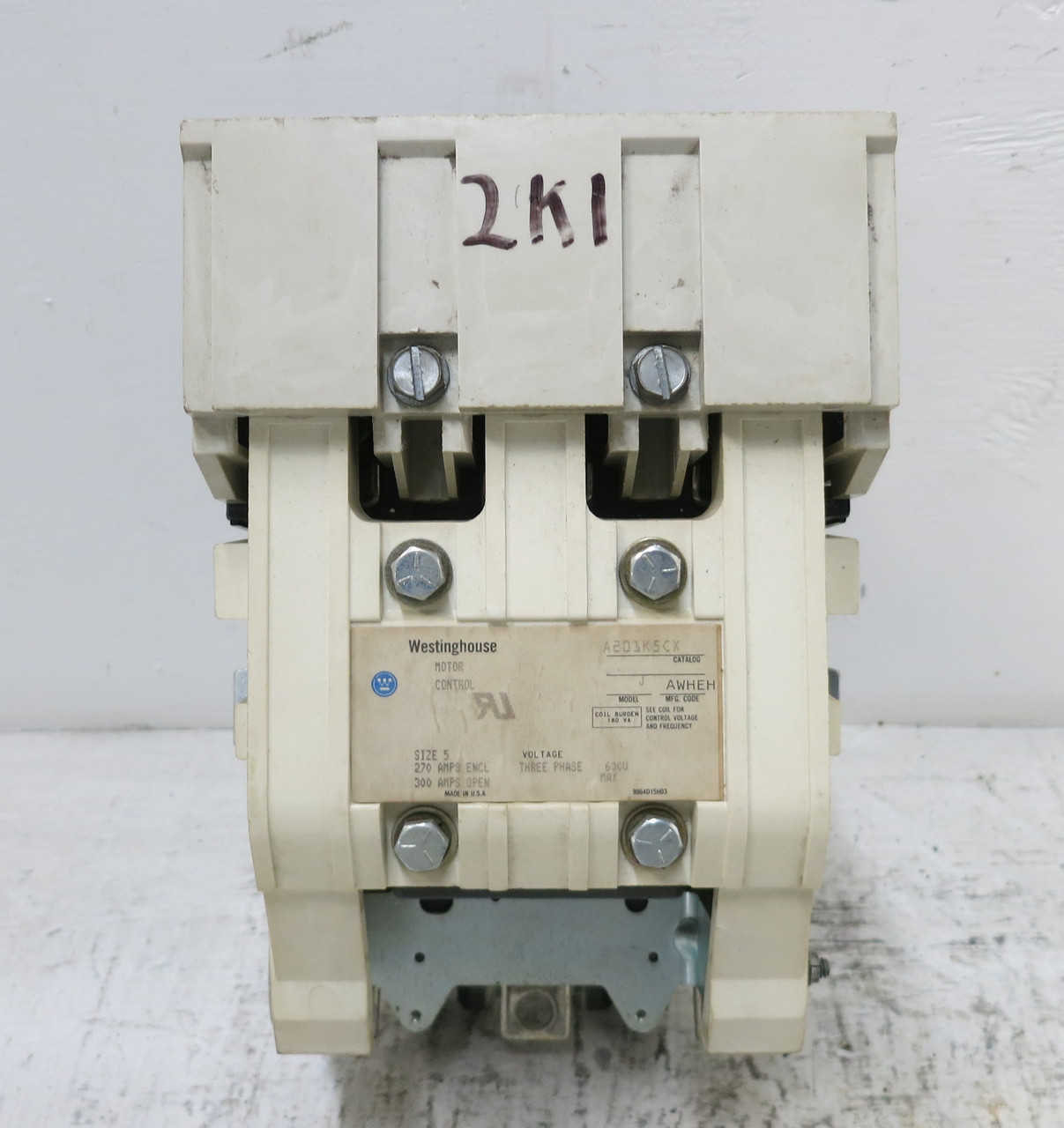 Westinghouse A201K5CX Size 5 Motor Contactor Model J 120V Coil A201K5CA 3PH 600V (DW7269-3)