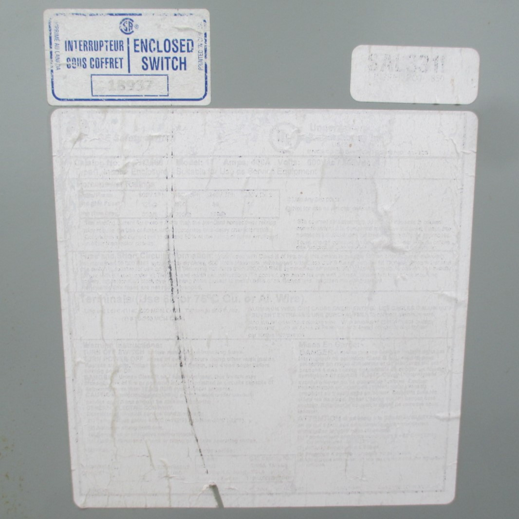 GE TH4365 (NO LABEL) 400 Amp 600A Heavy Duty Fusible Safety Switch 4W Mod 11 (AH0567-1)