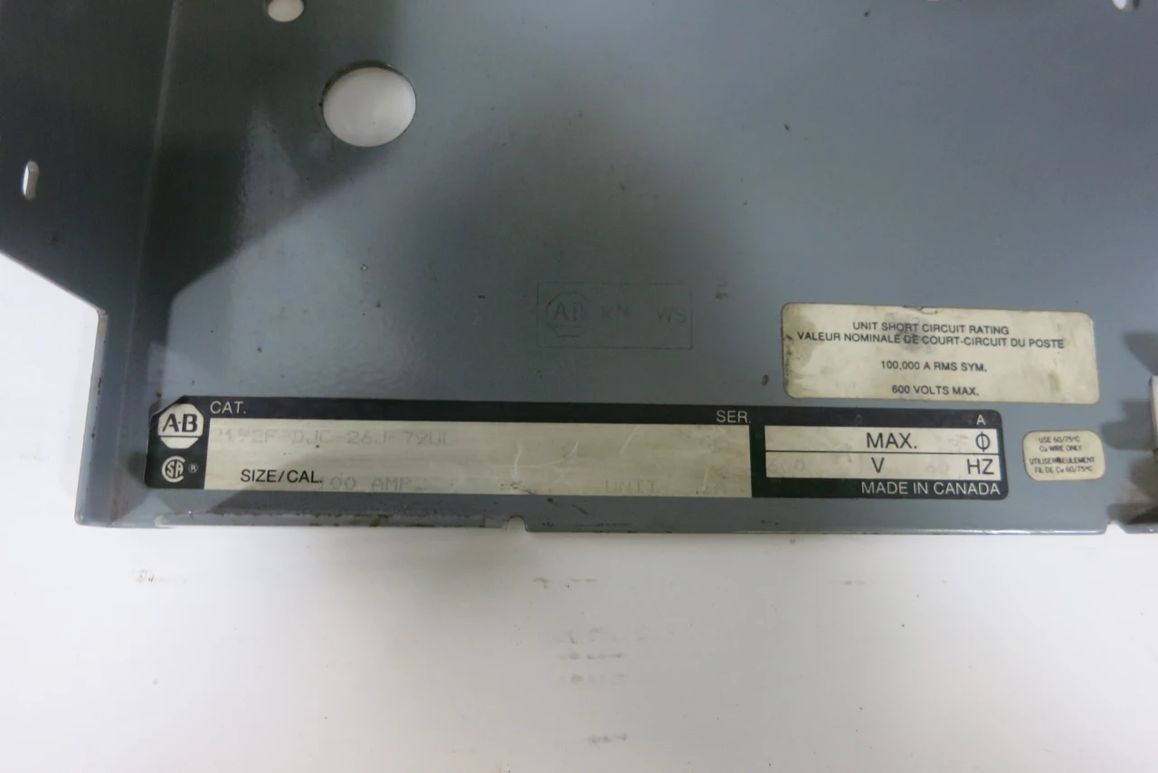 Allen Bradley 2100 Centerline 18" 100A Fusible Feeder MCC Bucket 100 Amp Fuse (BJ1019-5)