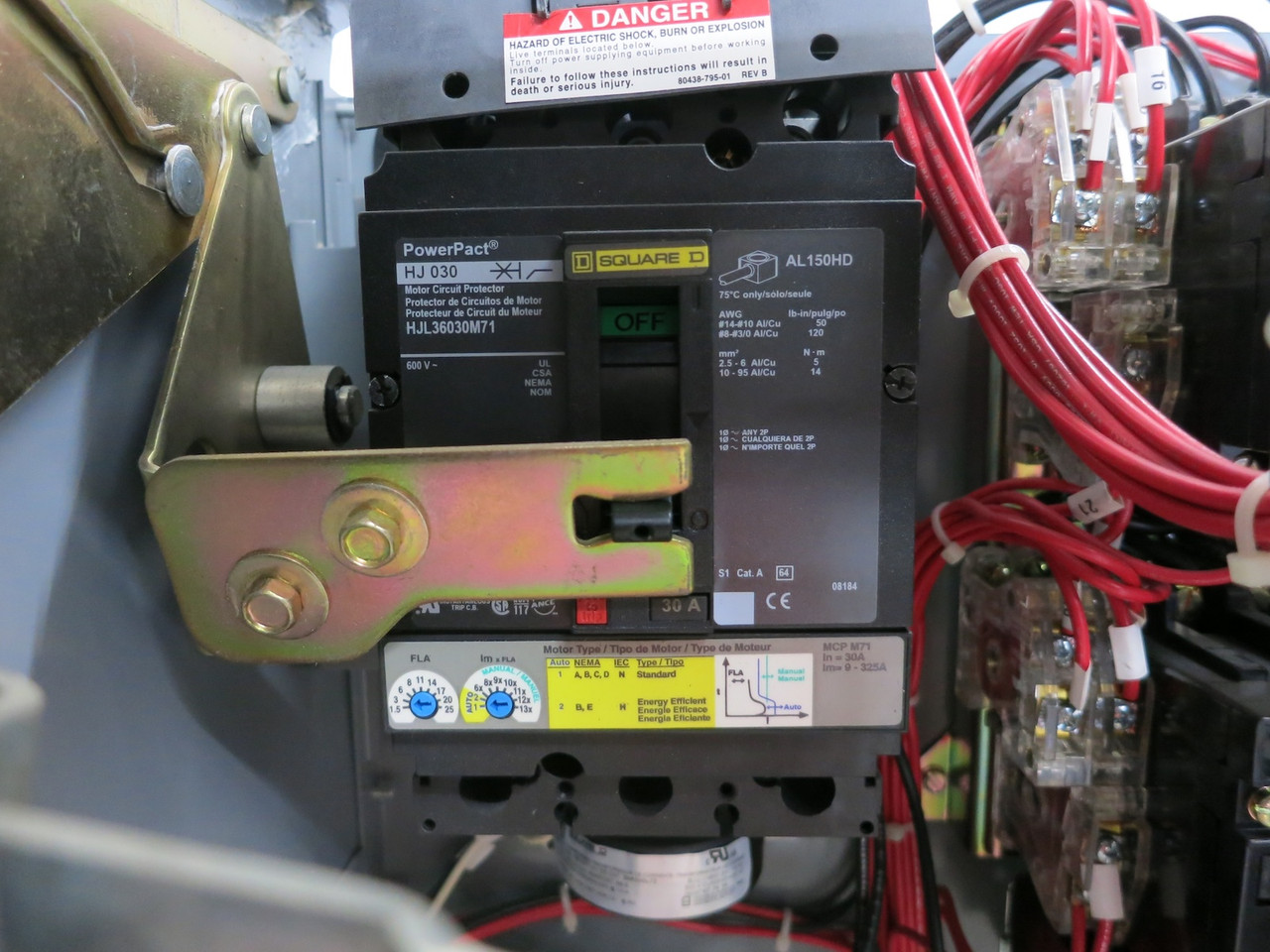 Square D Model 6 30A Breaker Size 1 Reversing Starter 21" MCC Bucket 30 Amp HJ (DW7291-2)