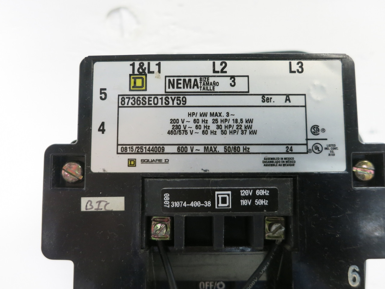 Square D 8736SE01SY59 Size 3 Reversing Motor Starter 120V Coil 8736 SEO1 50 HP (DW7298-2)