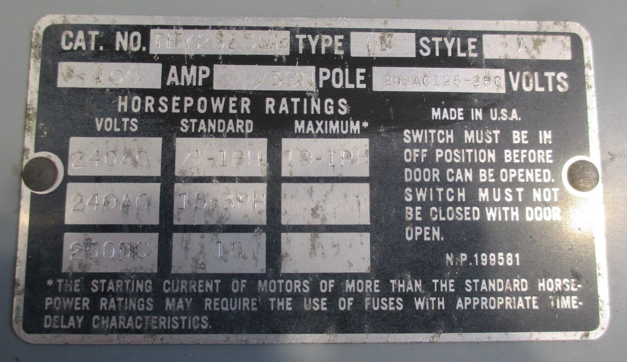 NEW General Electric 100A 240V 2 Pole (3SN) 3W w/ Neutral Fusible Safety Switch (AH0593-1)