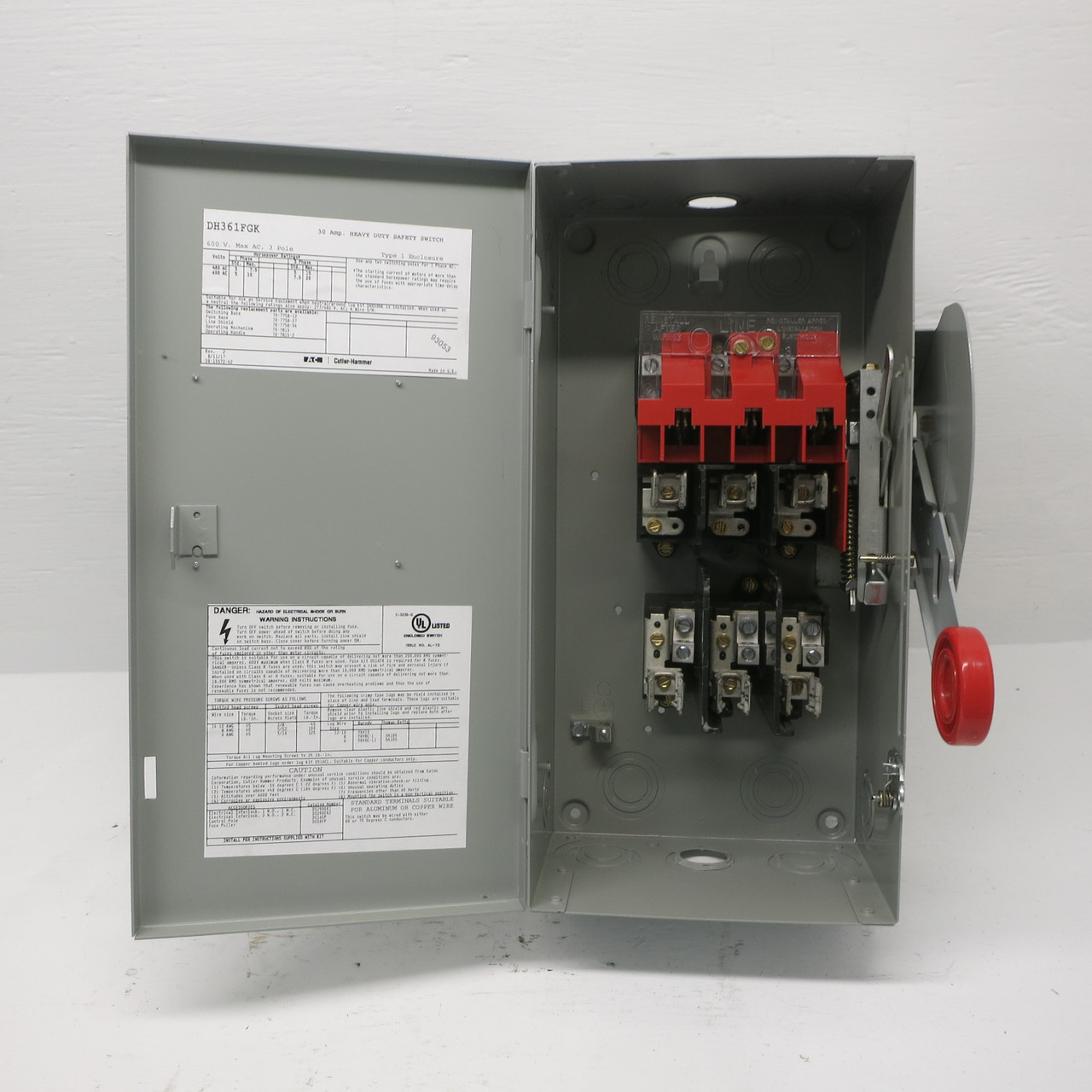 Eaton DH361FGK 30A 600V Fusible Heavy Duty Safety Switch Disconnect 30 Amp CH (AH0603-32)