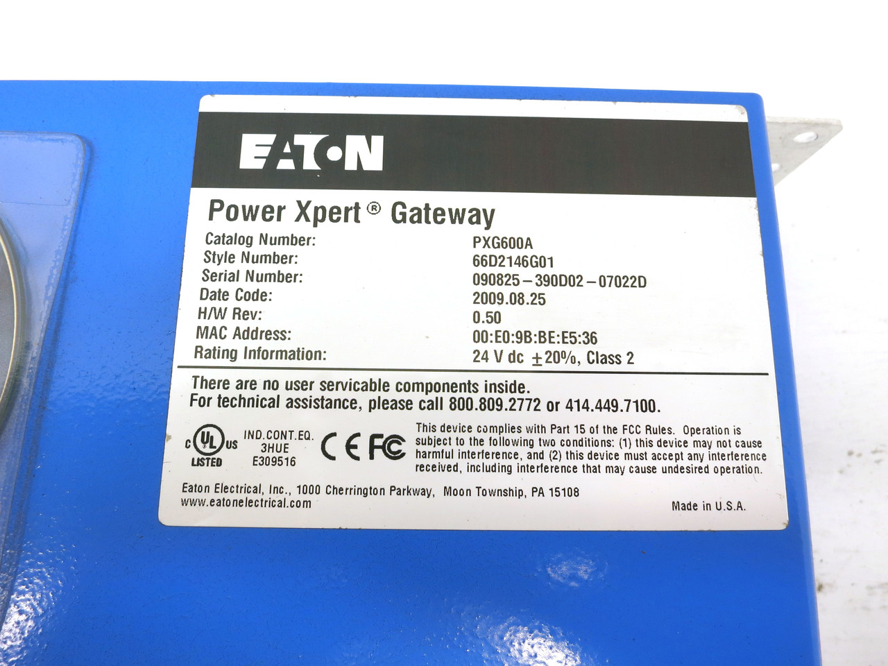 Eaton PXG600A Power Xpert Gateway 600 66D2146G01 PXG-600A 66D2146-G01 Expert (DW7321-1)