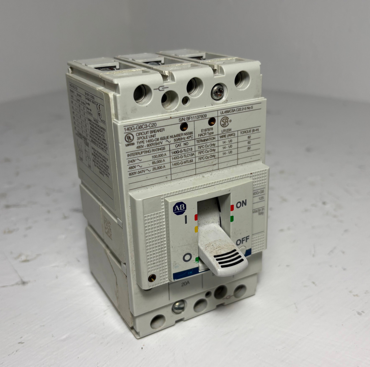 Image of Allen Bradley 140G-G6C3-C20 20A Circuit Breaker 140G-G6 480V 140GG6C3C20 20 Amp
