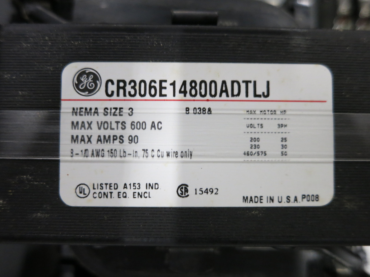 NEW GE CR306E14800ADTLJ Enclosed Size 3 Motor Starter 208V - 120V Coil 25 HP (DW7359-1)