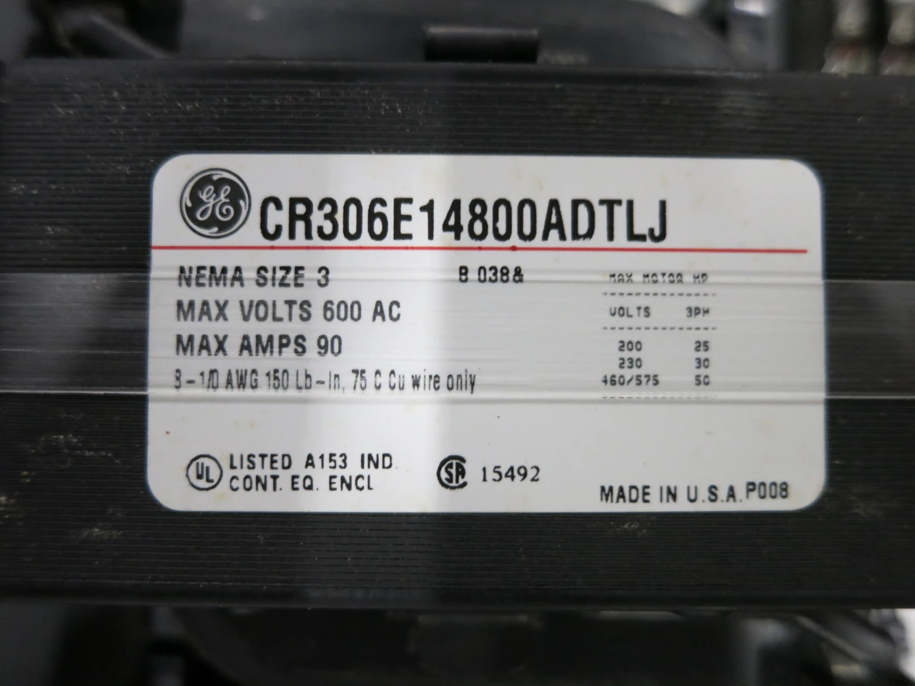 NEW GE CR306E14800ADTLJ Enclosed Size 3 Motor Starter 208V - 120V Coil 25 HP (DW7359-1)