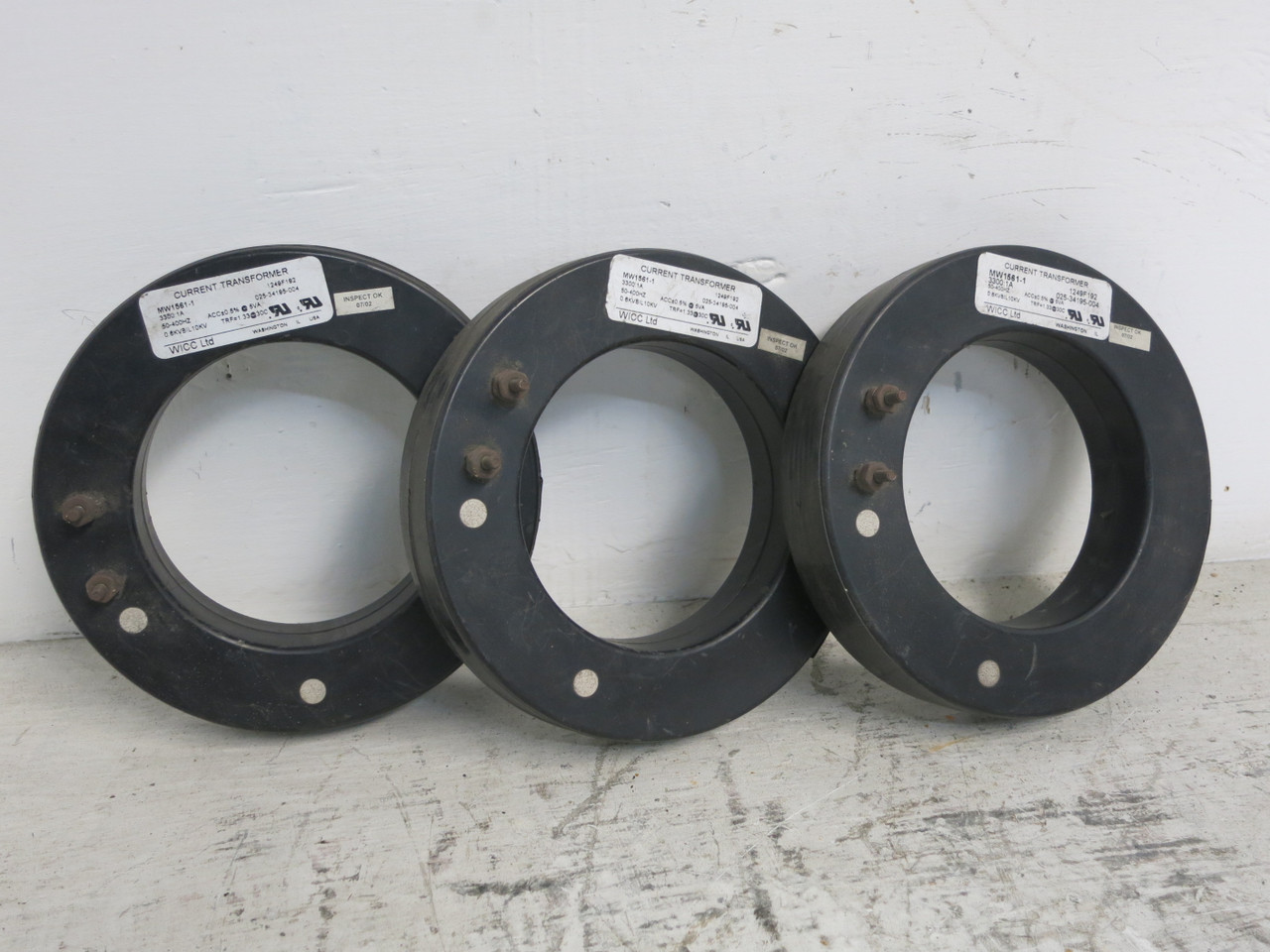 Image of WICC MW1561-1 Current Transformers 3300:1A 025-34195-004 1249F192 (LOT OF 3)