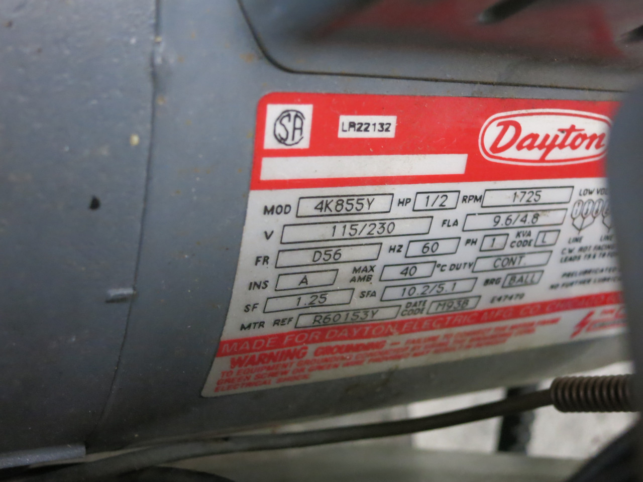 Emglo FW60T Compressor Pump Dayton 1/2 HP Motor 4K855Y D56 1725 RPM Jenny Air (DW7373-1)