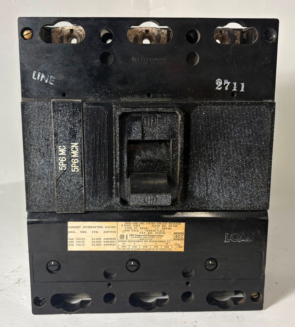 Siemens I-T-E JJ3B350 350A ET Circuit Breaker JJ Frame JJ3-B350 600V ITE 350 Amp (EM5541-1)