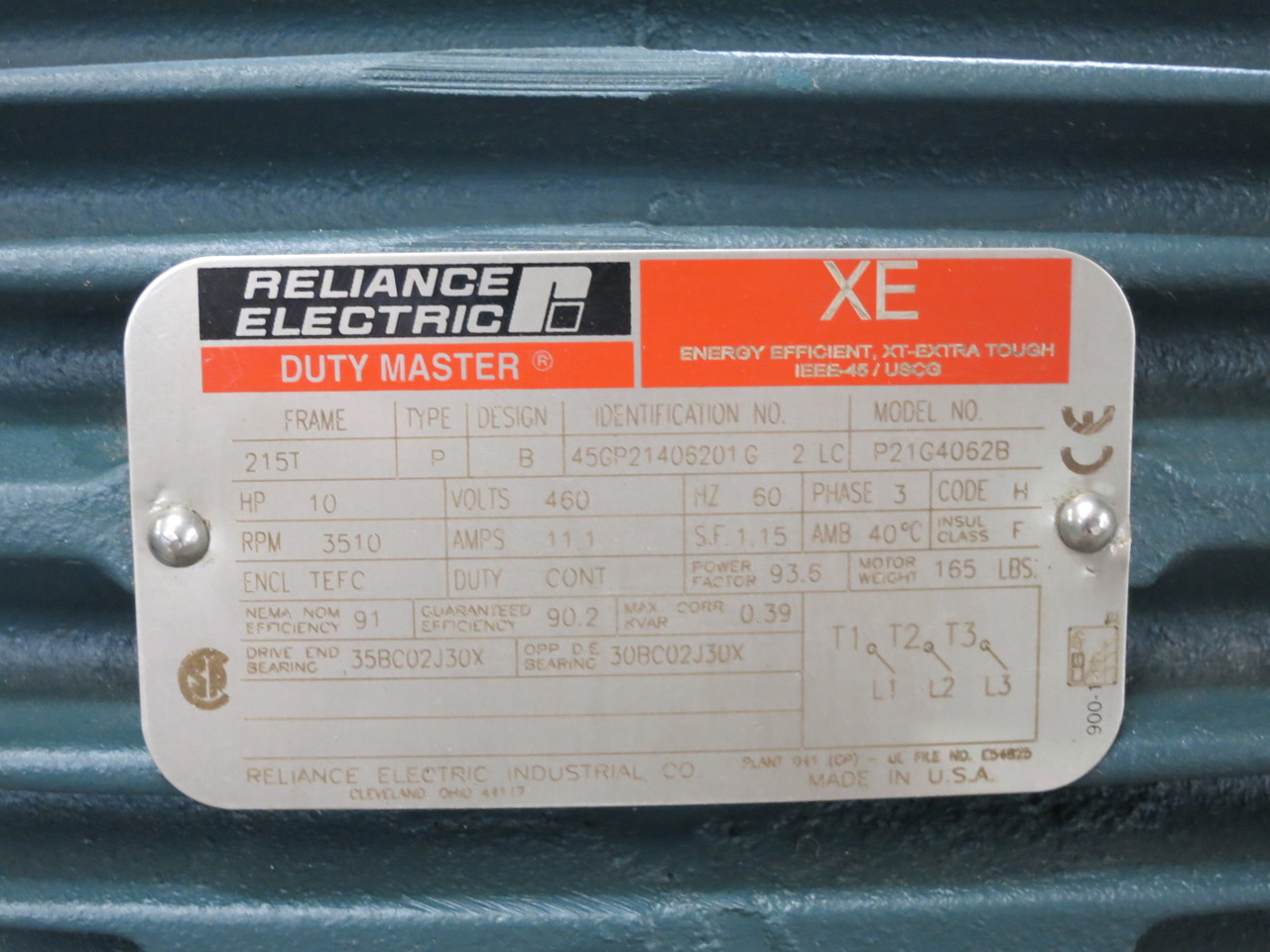 NEW Reliance 10 HP AC Motor 460V 215T TEFC 3510 RPM Duty Master XE P21G4062B (DW7390-1)