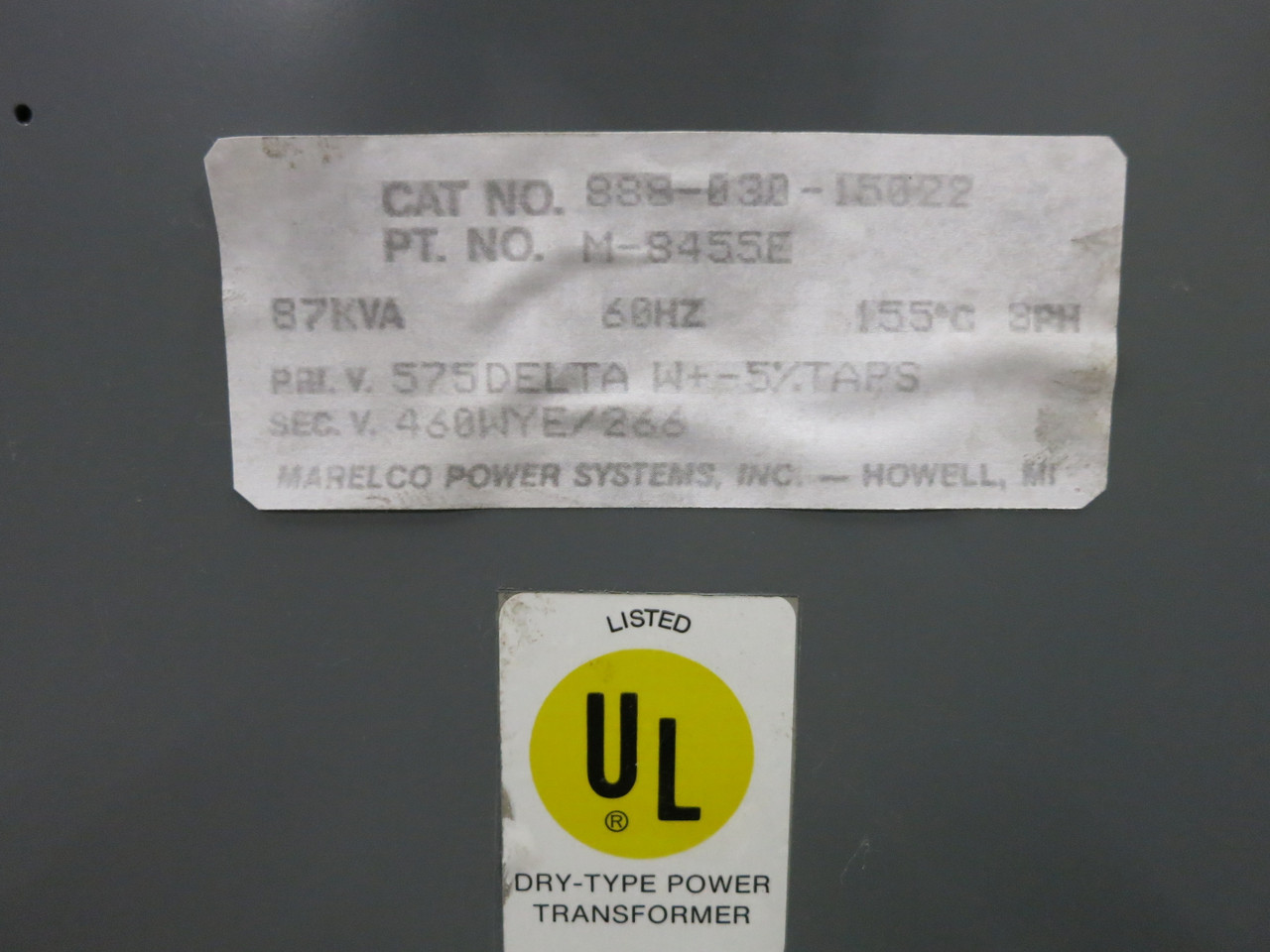 Marelco 87 kVA 575 Delta to 460Y/266 V 3PH Dry Type Transformer 575V - 460V (DW7397-1)