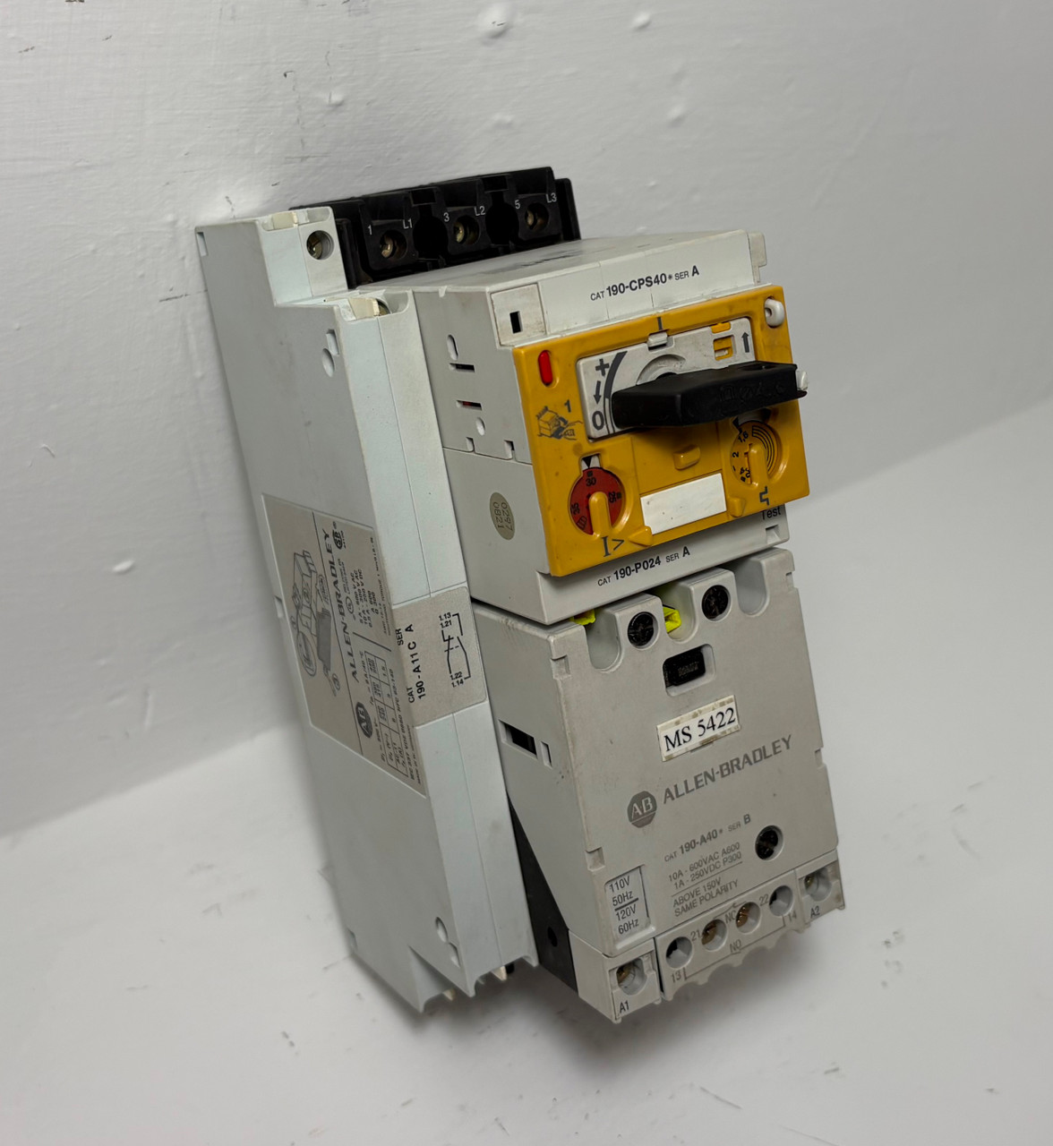 Allen Bradley 190-A40 Motor Starter 190-P024 190-CPS40 3PH 10 Amp 600V 120V Coil (EM5552-2)