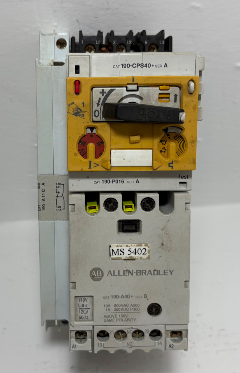 Allen Bradley 190-A40 Motor Starter 190-P016 190-CPS40 3PH 10 Amp 600V 120V Coil (EM5554-1)