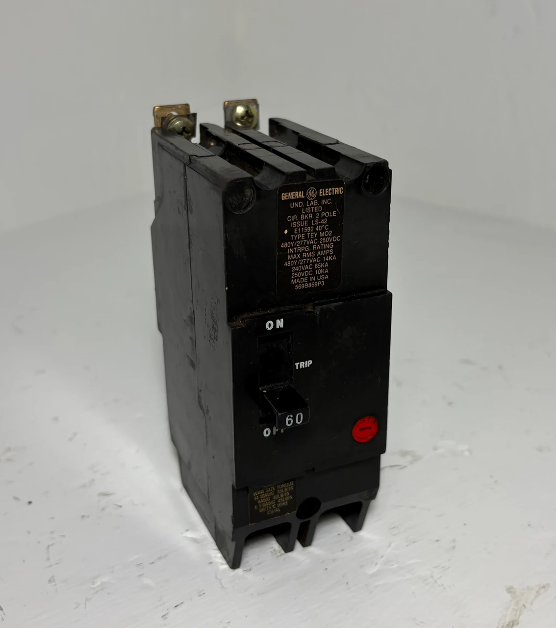 GE TEY260 60A 2P Circuit Breaker 480Y/277V TEYM02 60 Amp 2 Pole General Electric (EM5555-26)