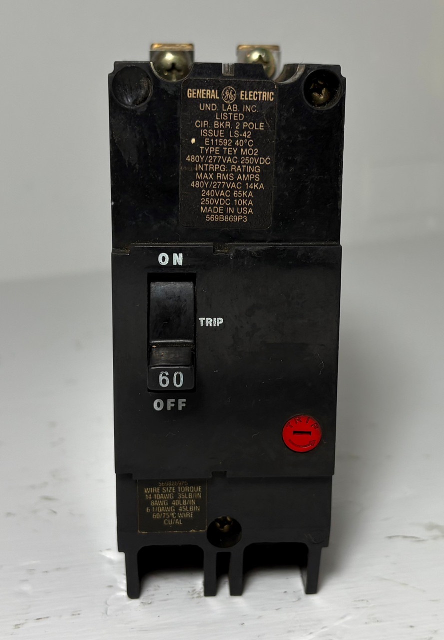 GE TEY260 60A 2P Circuit Breaker 480Y/277V TEYM02 60 Amp 2 Pole General Electric (EM5555-26)